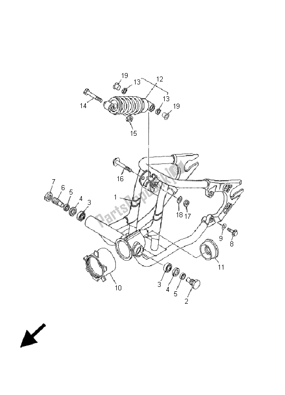 All parts for the Rear Arm & Suspension of the Yamaha XVS 650 Dragstar 2001