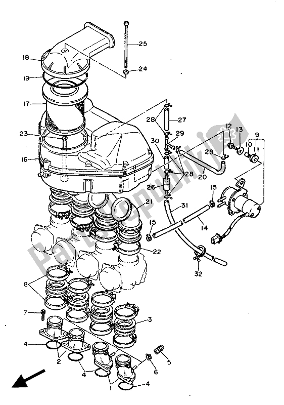 All parts for the Intake of the Yamaha FZ 750 1986