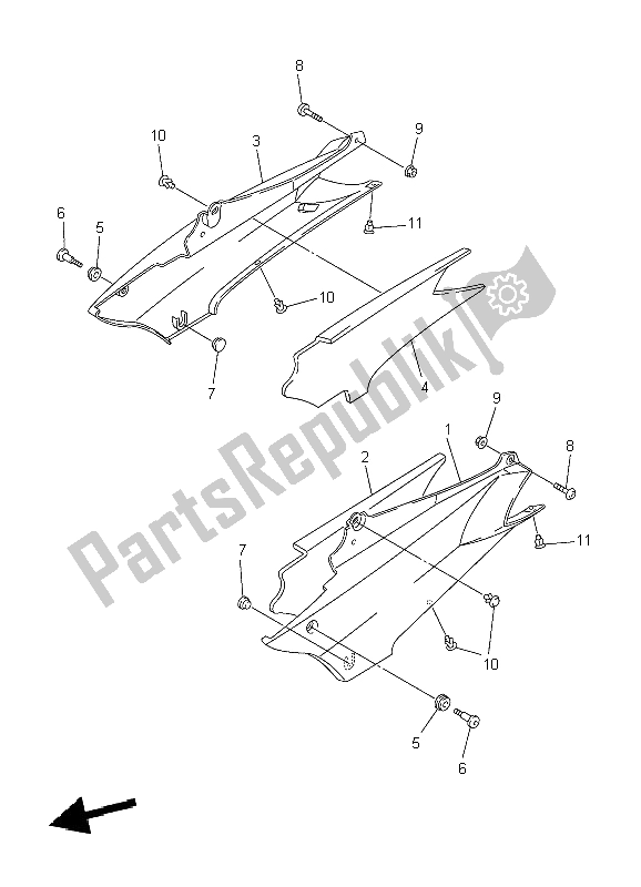 All parts for the Side Cover of the Yamaha FJR 1300 2004