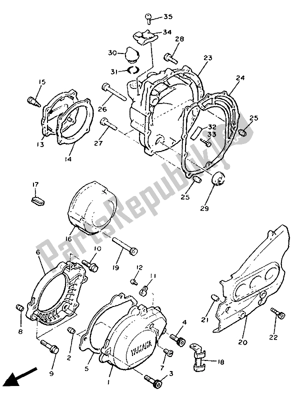 All parts for the Crankcase Cover 1 of the Yamaha XJ 600 1991