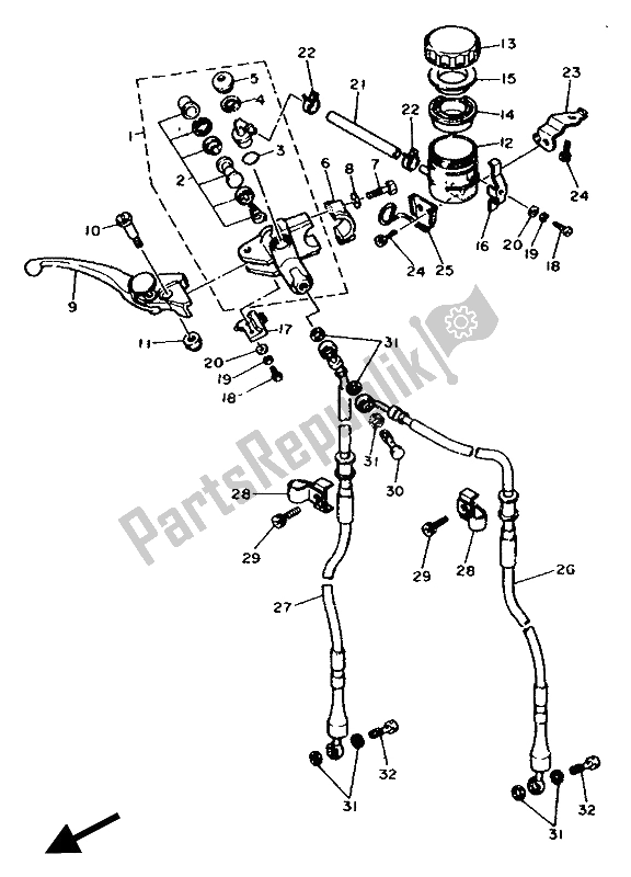 All parts for the Front Master Cylinder of the Yamaha FZR 750R 1990