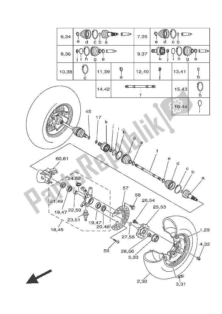 All parts for the Front Wheel of the Yamaha YFM 450 Fwad IRS Grizzly 4X4 2016