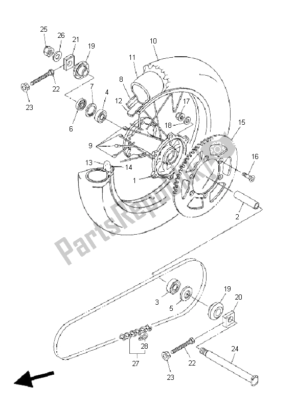 All parts for the Rear Wheel of the Yamaha WR 450F 2008