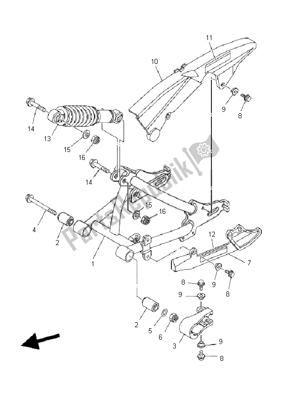 All parts for the Rear Arm & Suspension of the Yamaha TT R 50E 2007