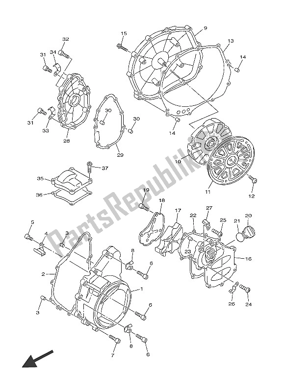 Tutte le parti per il Coperchio Del Carter 1 del Yamaha FJR 1300 PA 2016