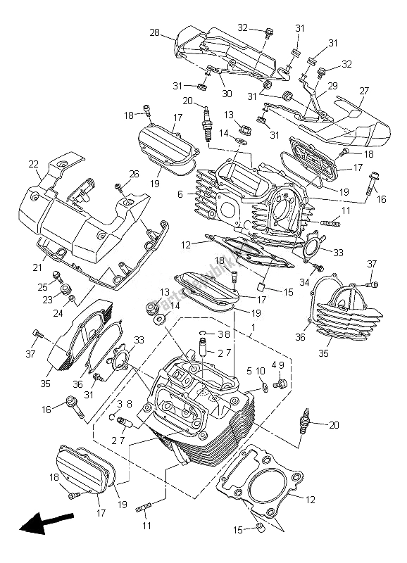 All parts for the Cylinder Head of the Yamaha XVS 950A 2010