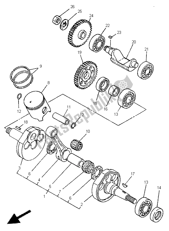 All parts for the Crankshaft & Piston of the Yamaha TDR 125 1996