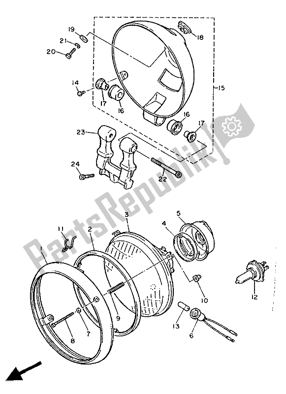 All parts for the Headlight of the Yamaha XV 1000 SE Virago 1988