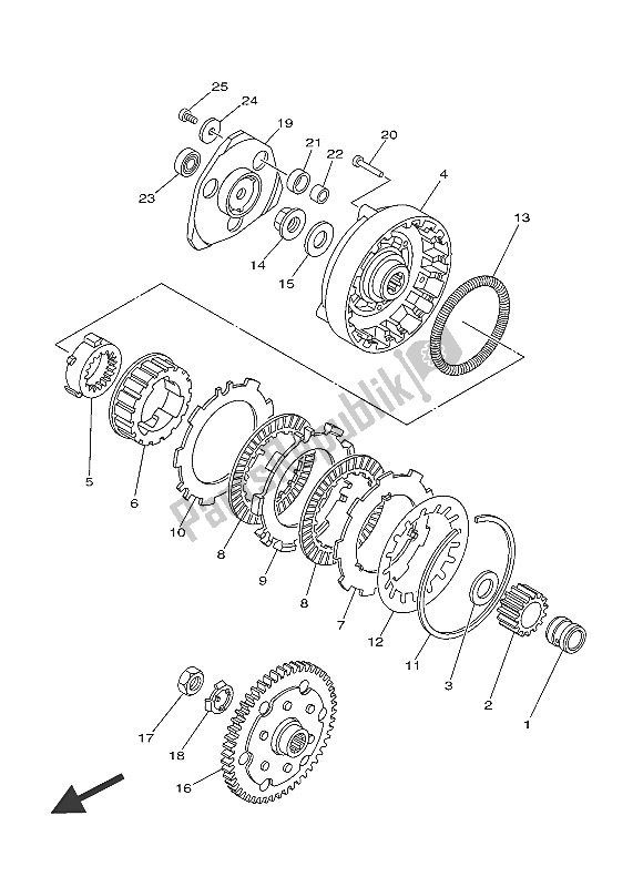 All parts for the Clutch of the Yamaha TT R 50E 2016