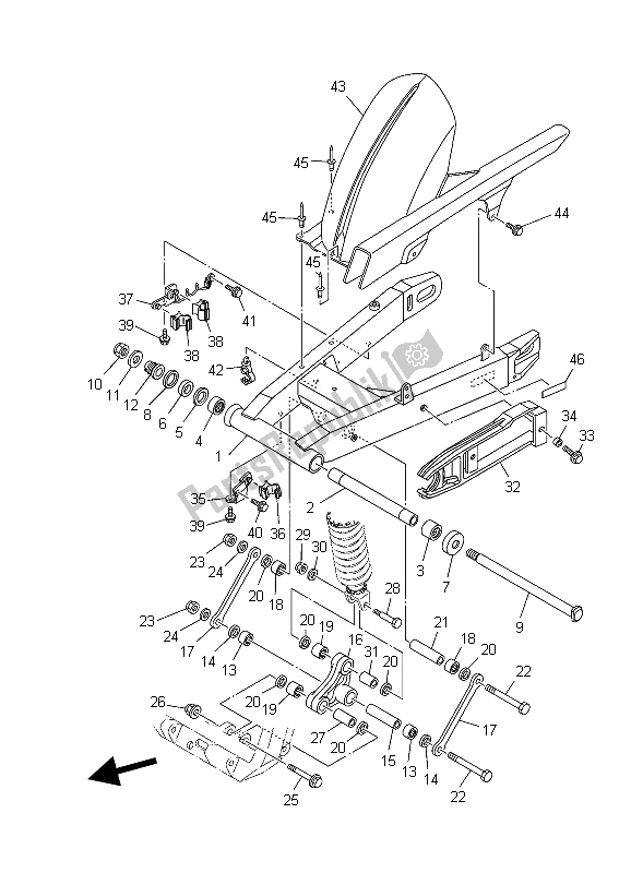 Tutte le parti per il Braccio Posteriore del Yamaha TDM 900A 2006