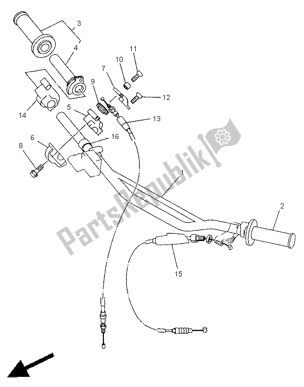 All parts for the Steering Handle & Cable of the Yamaha YZ 125 1999