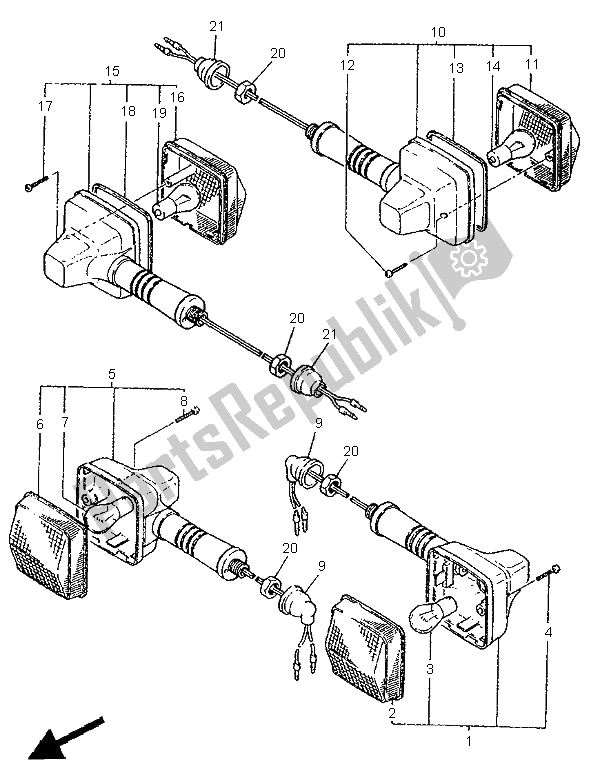 All parts for the Flasher Light of the Yamaha XT 600E 1996