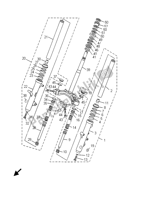 All parts for the Front Fork of the Yamaha YP 125E Majesty 2007