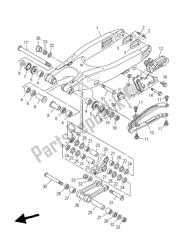 All parts for the Rear Arm of the Yamaha YZ 125 2010