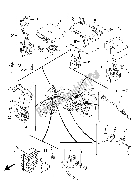 Tutte le parti per il Elettrico 2 del Yamaha YZF R6 600 2013