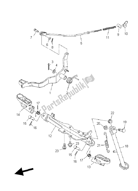 All parts for the Stand & Footrest of the Yamaha TT R 110E 2011