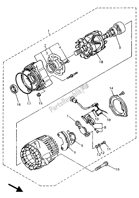 Alle onderdelen voor de Generator van de Yamaha GTS 1000A 1993