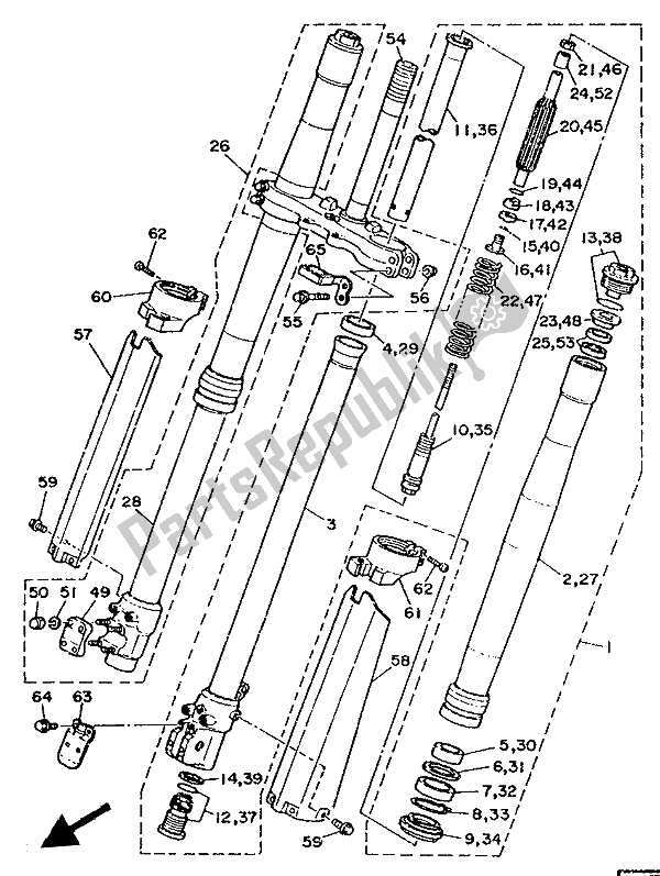 All parts for the Front Fork of the Yamaha YZ 250 LC 1991