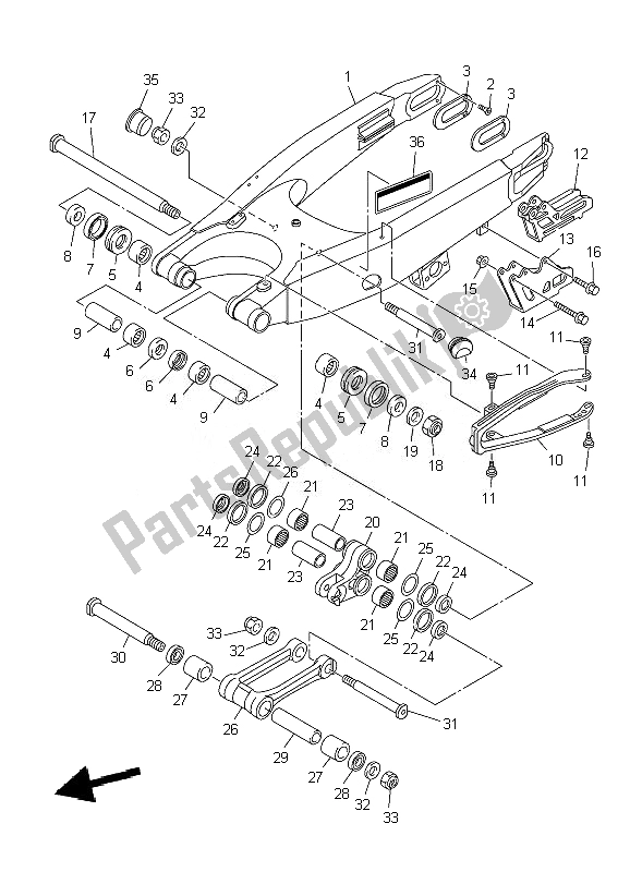 Tutte le parti per il Braccio Posteriore del Yamaha YZ 450F 2007