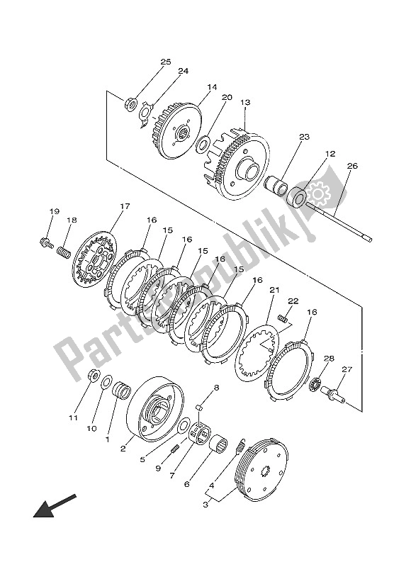 All parts for the Clutch of the Yamaha TT R 110E 2016