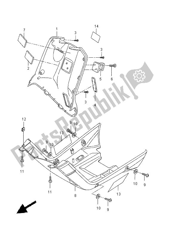 All parts for the Leg Shield of the Yamaha CW 50 2014