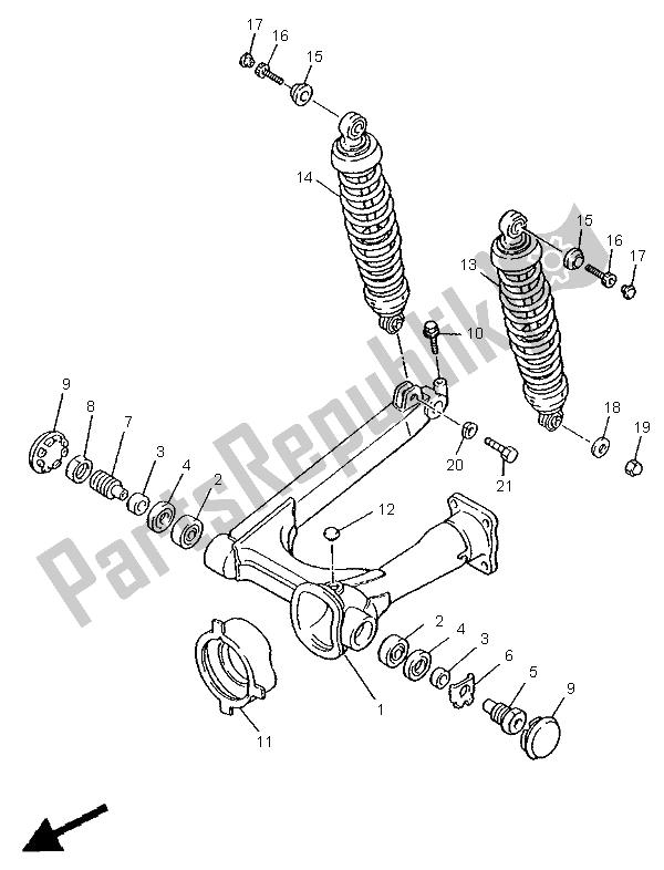 Toutes les pièces pour le Bras Arrière Et Suspension du Yamaha XV 1100 Virago 1997