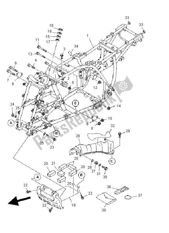 All parts for the Frame of the Yamaha YFM 350 FW Wolverine 4X4 2000