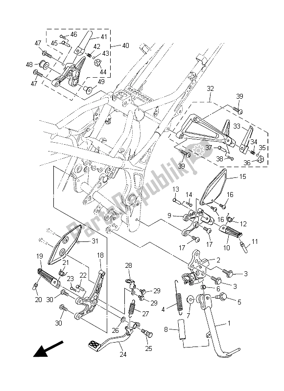 All parts for the Stand & Footrest of the Yamaha YZF R3A 300 2015