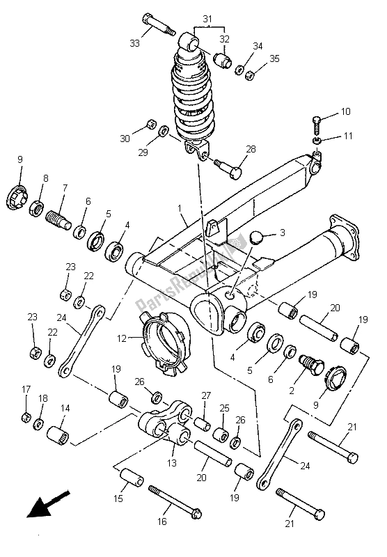 Alle onderdelen voor de Achterarm & Ophanging van de Yamaha XJ 900S Diversion 1997
