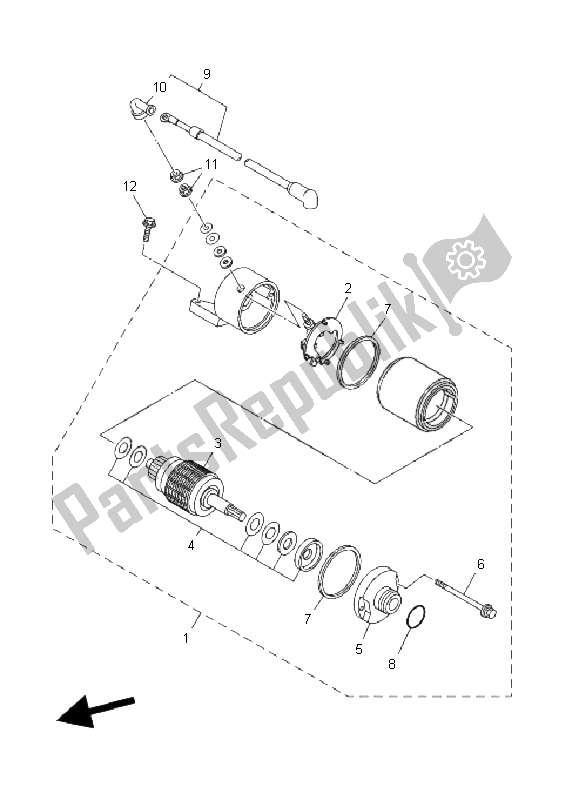 All parts for the Starting Motor of the Yamaha YFM 350F Grizzly 4X4 2011