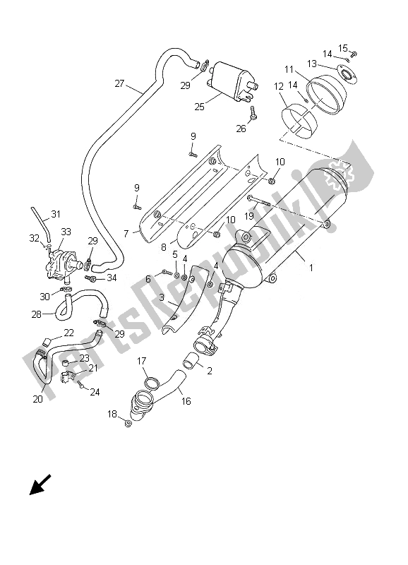 Toutes les pièces pour le échappement du Yamaha YP 125E Majesty 2007