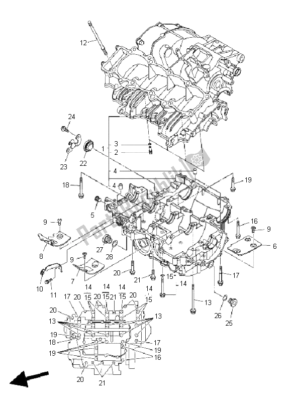 All parts for the Crankcase of the Yamaha YZF R1 1000 2011