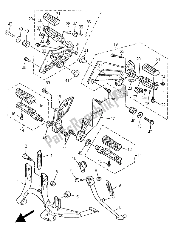 Toutes les pièces pour le Support Et Repose-pieds du Yamaha XJR 1200 1997