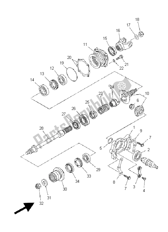 All parts for the Middle Drive Gear of the Yamaha YXR 450 FA Rhino 2006