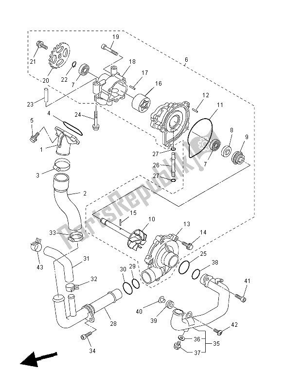 Alle onderdelen voor de Waterpomp van de Yamaha FZ8 N 800 2012