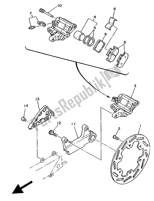 Alle onderdelen voor de Achter Remklauw van de Yamaha YZ 250 LC 1991