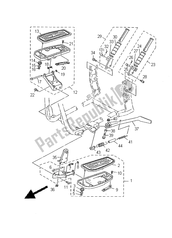 All parts for the Stand & Footrest of the Yamaha XV 1600A Wildstar 2000