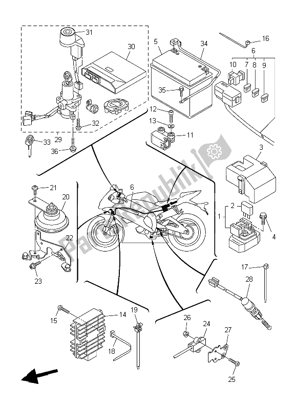 Wszystkie części do Elektryczny 2 Yamaha YZF R6 600 2006