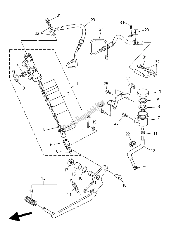 All parts for the Rear Master Cylinder of the Yamaha XJ6 NA 600 2009