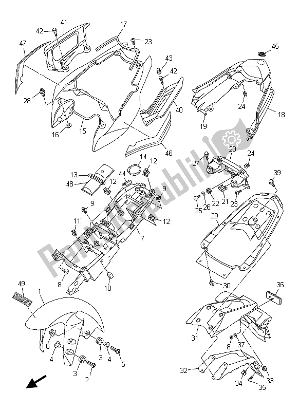 Alle onderdelen voor de Spatbord van de Yamaha FZ8 S 800 2013