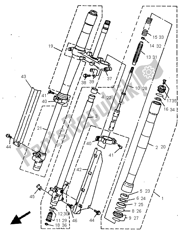 Wszystkie części do Przedni Widelec Yamaha YZ 80 LW 1997