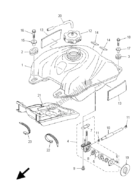 All parts for the Fuel Tank of the Yamaha YFM 350R 2009