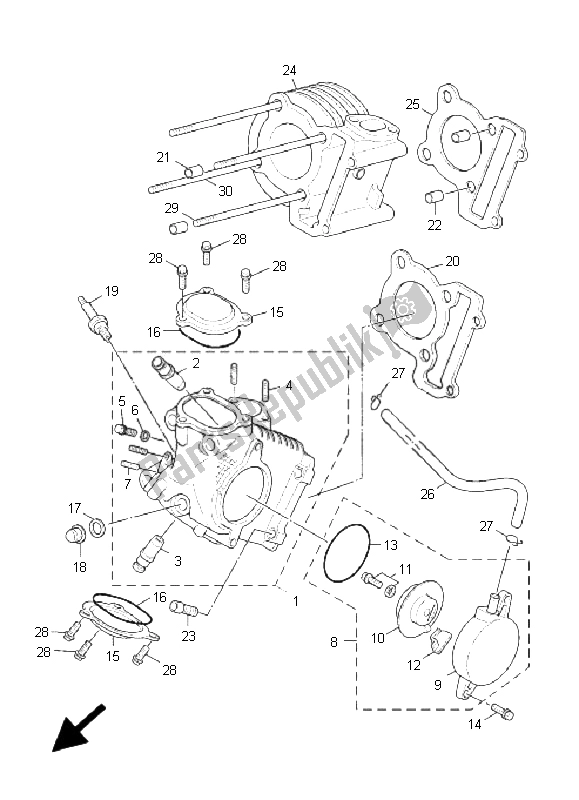 Alle onderdelen voor de Cilinderkop van de Yamaha XC 125 Cygnus 2005