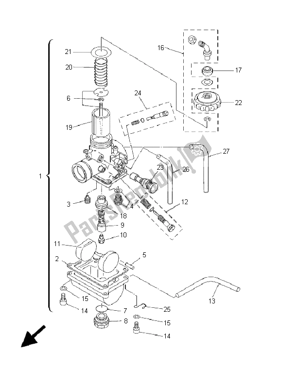 Todas as partes de Carburador do Yamaha YZ 80 SW LW 2001