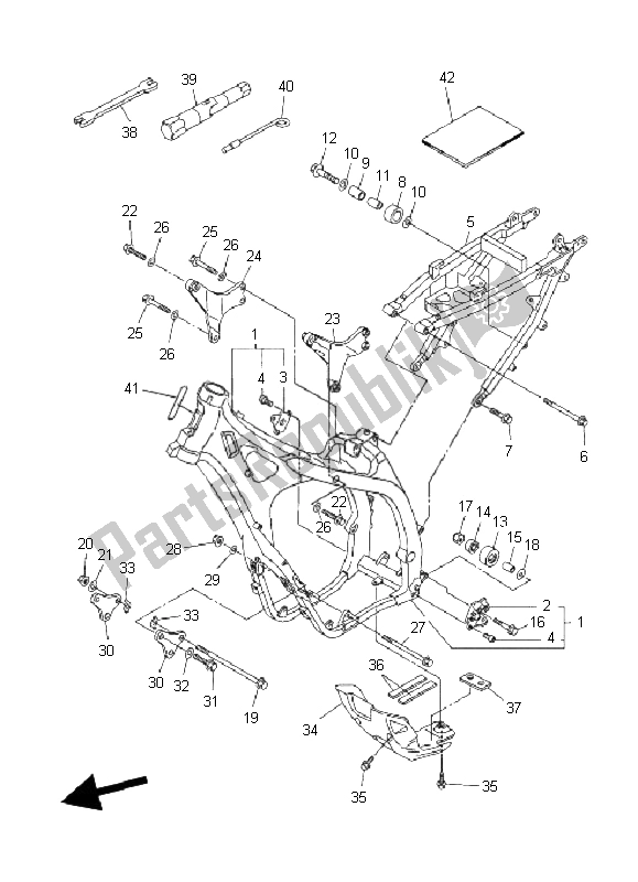 All parts for the Frame of the Yamaha WR 450F 2008