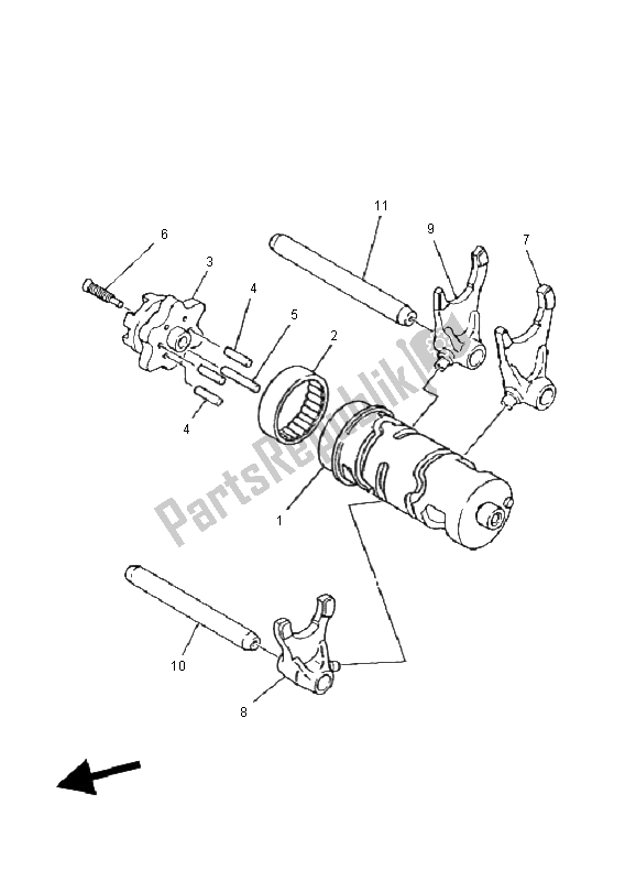 All parts for the Shift Cam & Fork of the Yamaha YFM 250 Bear Tracker 2X4 2004