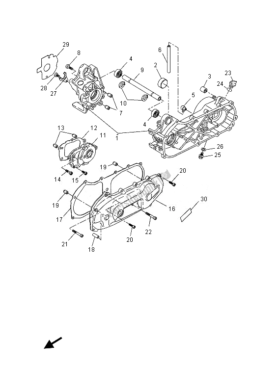 All parts for the Crankcase of the Yamaha YN 50E 2013