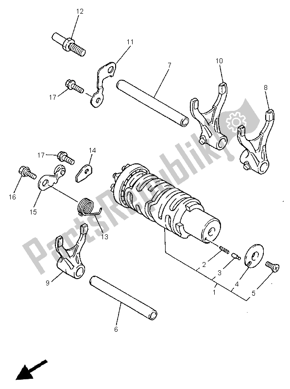 All parts for the Shift Cam & Fork of the Yamaha FZS 600 1999