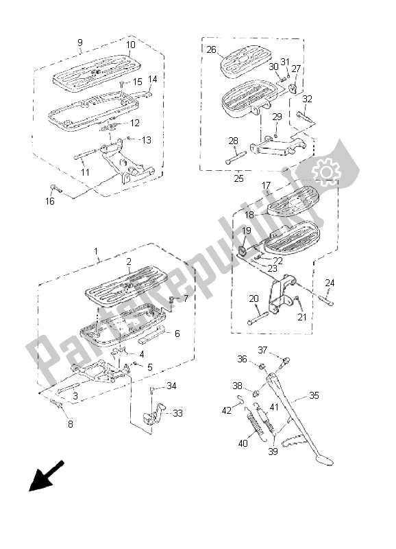 All parts for the Stand & Footrest of the Yamaha Xvztf Royalstar Venture 1300 2001