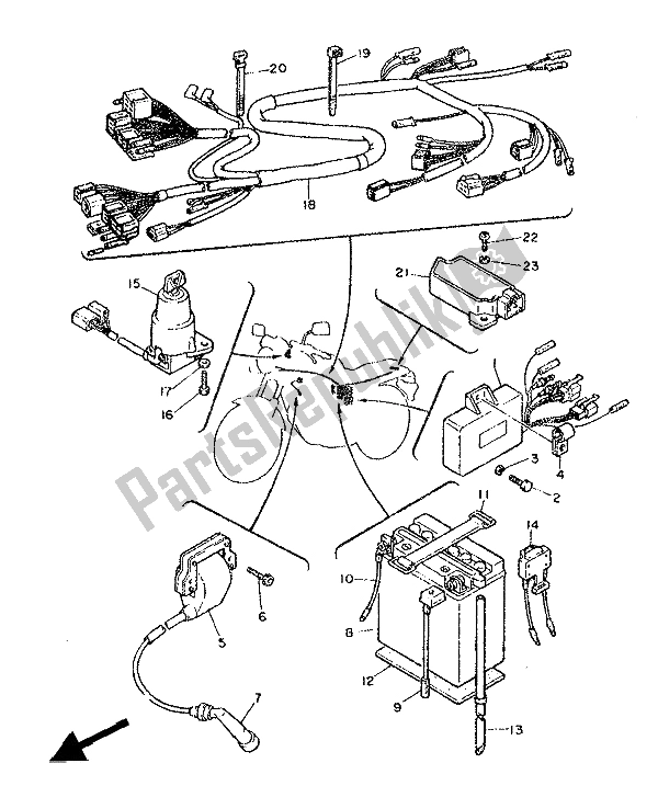 All parts for the Electrical 1 of the Yamaha SRX 600 1986